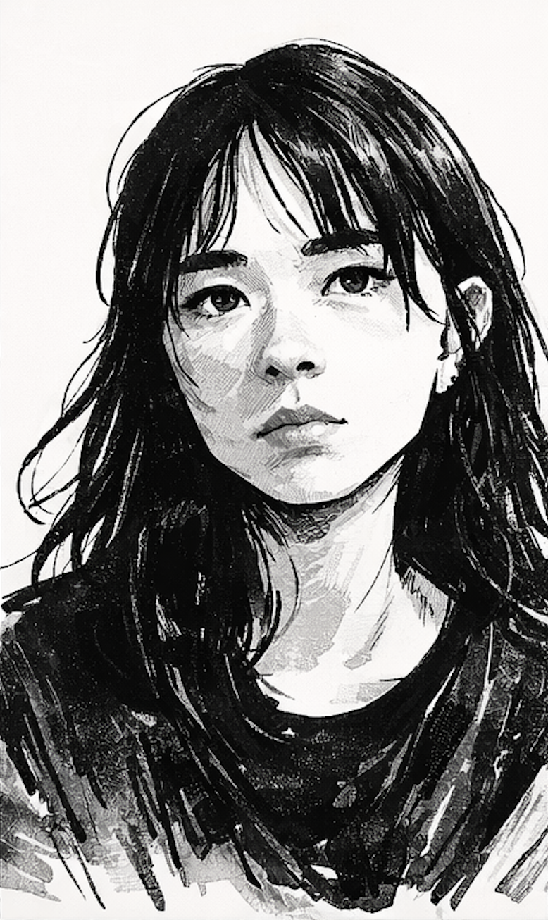 Stylized sketch portrait of Josey Hu